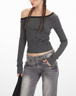 條紋斜肩長袖（女款）