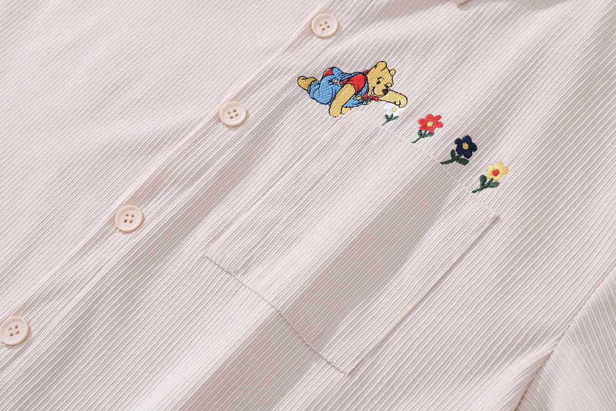 Vintage bear flower embroidered shirt 