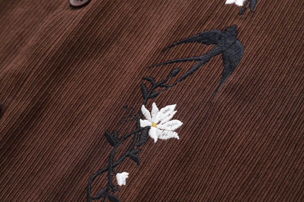 Floral embroidered long-sleeved shirt