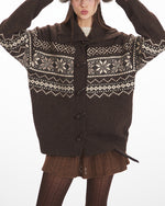 Horn button loose knitted jacket