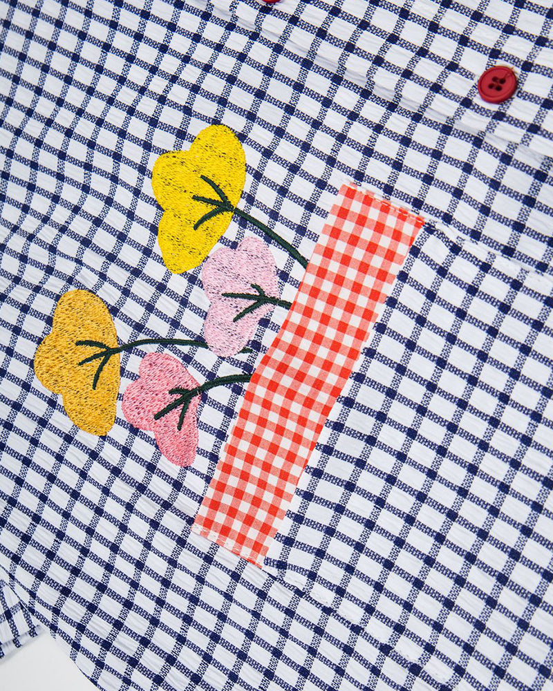 格紋貓咪短袖襯衫