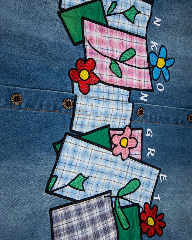 花卉貼布短袖襯衫