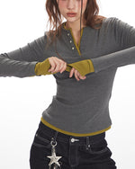 Faux two-piece slim-fit long-sleeved top (women's)