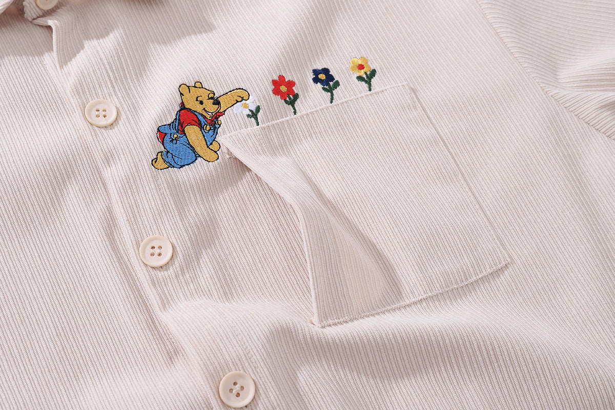 Vintage bear flower embroidered shirt 