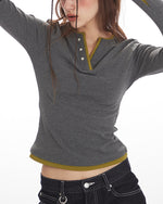 Faux two-piece slim-fit long-sleeved top (women's)