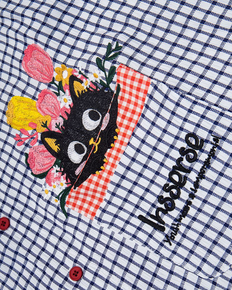 格紋貓咪短袖襯衫