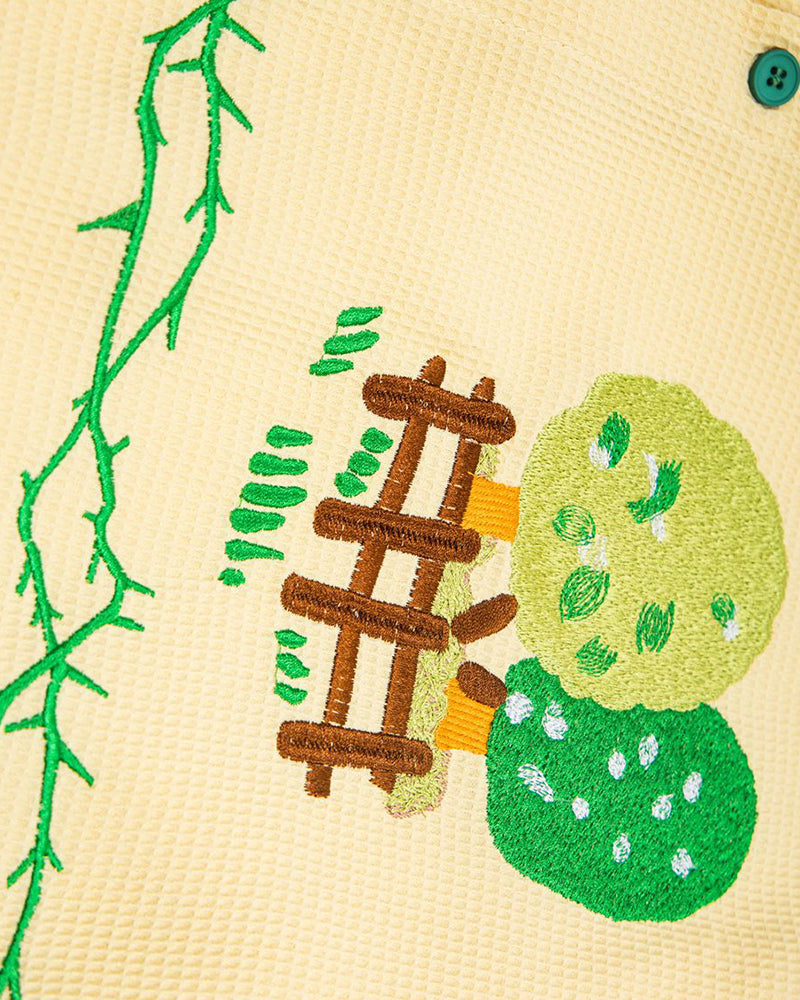 植物刺綉短袖襯衫