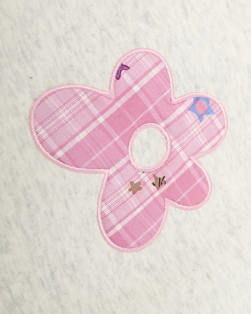 Appliqué patchwork faux two-piece sweatshirt