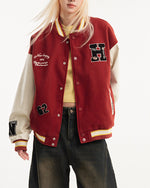 Retro embroidered contrast color baseball jacket