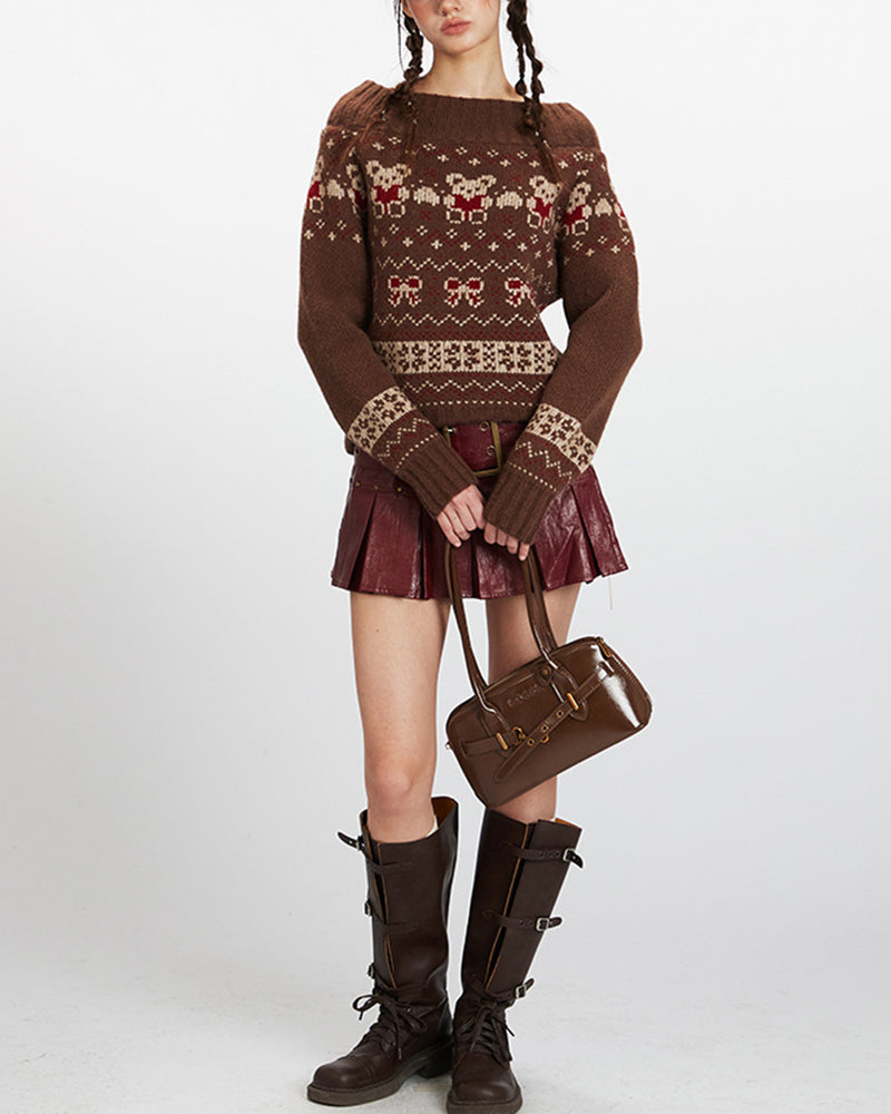 Off-the-shoulder bear sweater (women's)