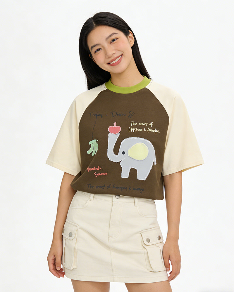 재미있는 컬러 블록 반팔 셔츠