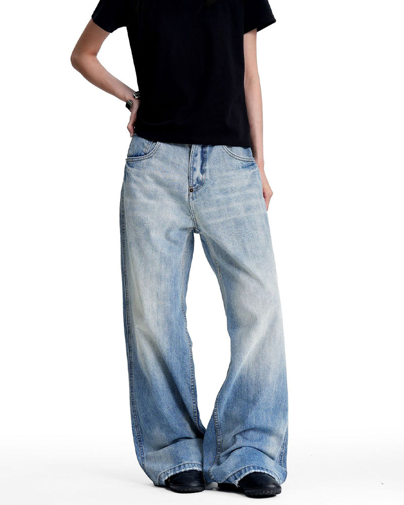 復古水洗直筒牛仔褲