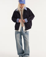 撞色拼接格子外套