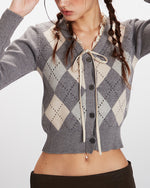 다이아몬드 패턴 크롭 니트 스웨터(여성용)