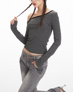 條紋斜肩長袖（女款）