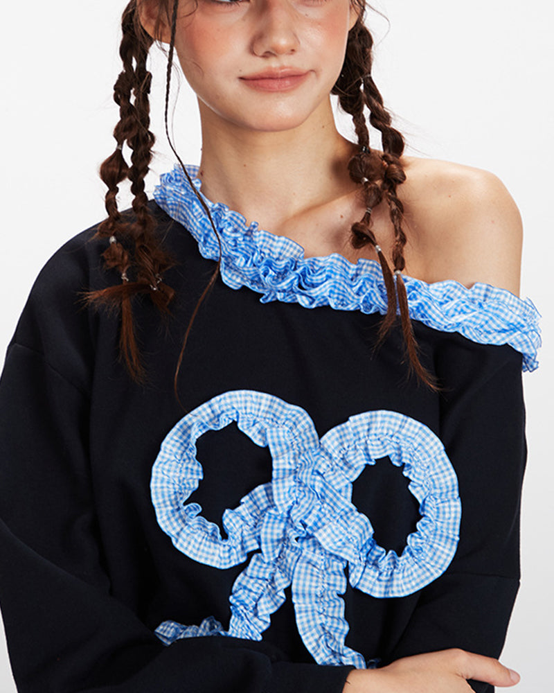 Lace-trimmed off-the-shoulder sweatshirt (women's)