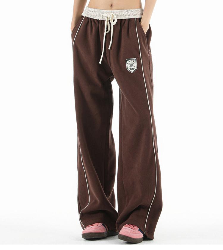 Retro sports casual straight pants