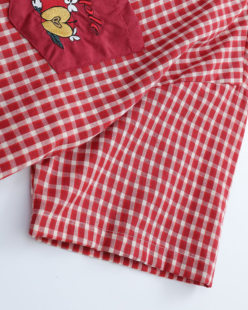 復古格紋短袖襯衫