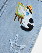 復古趣味刺綉牛仔褲