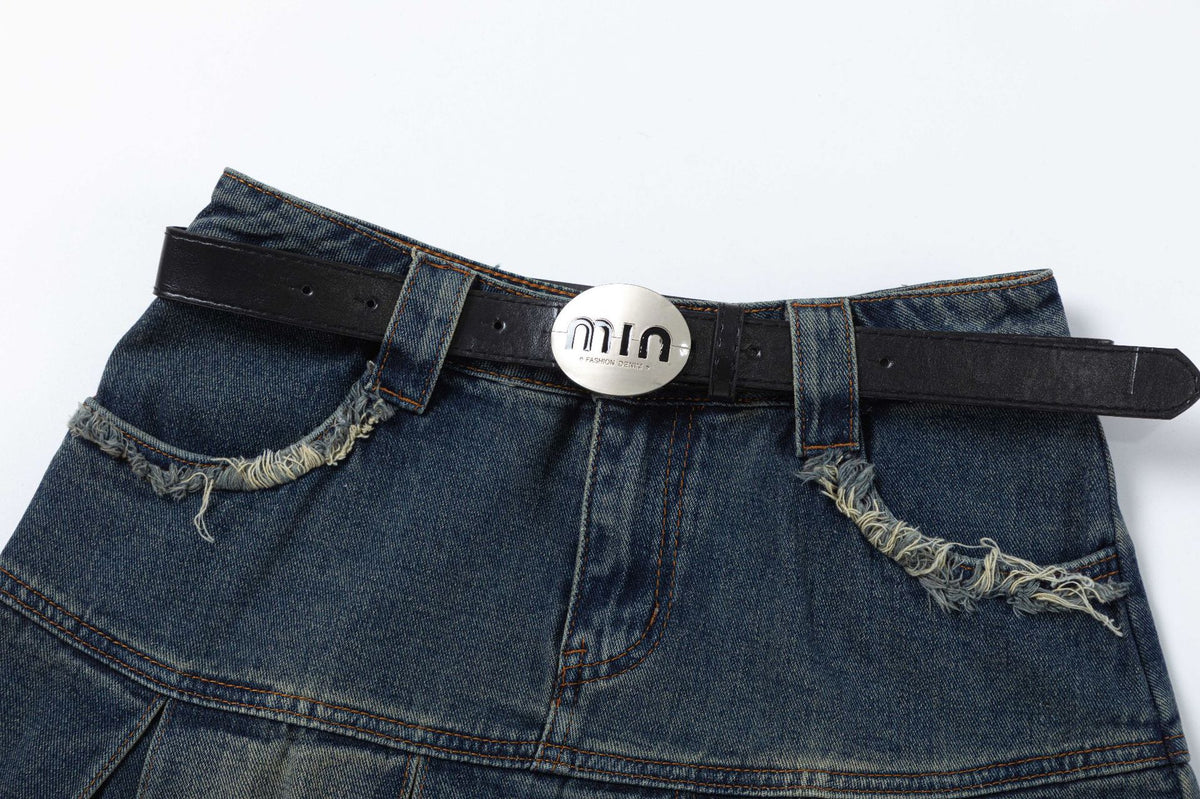 American retro denim skirt with belt (women's)