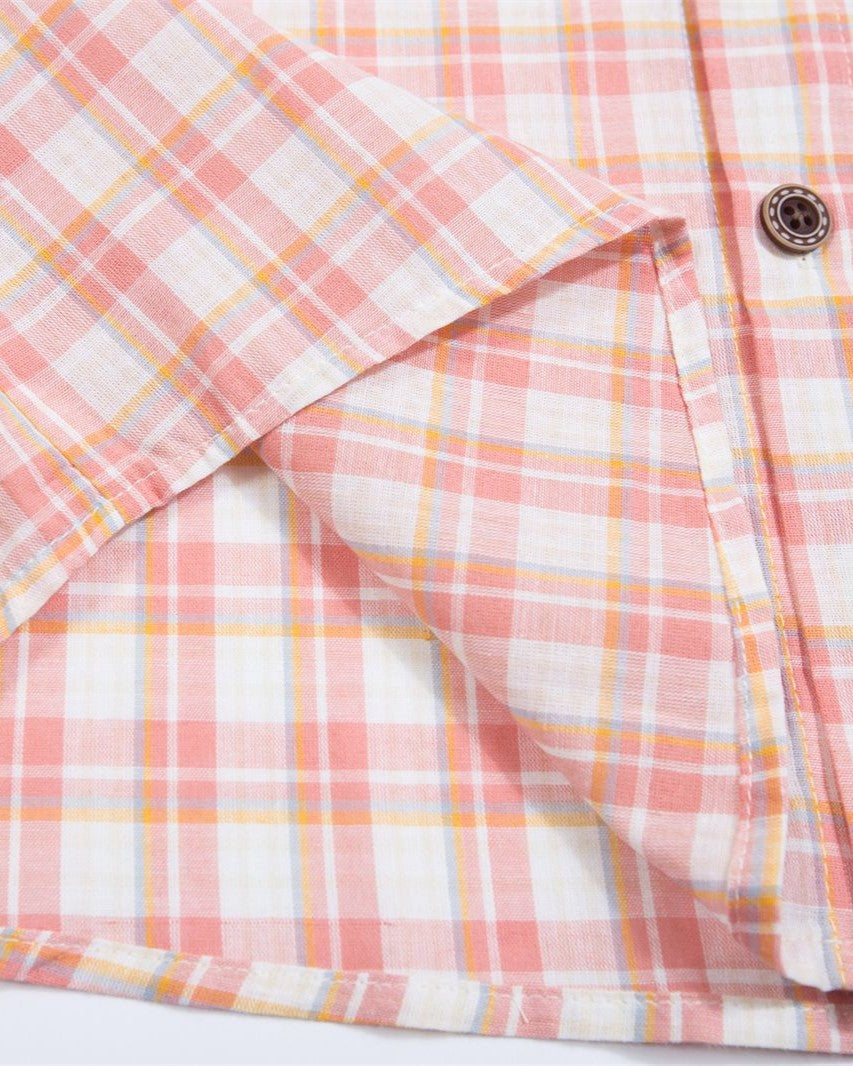 Plaid embroidered short-sleeved shirt