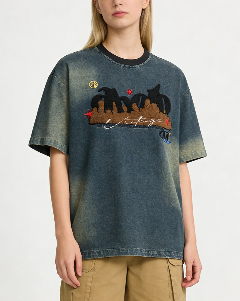 復古做舊水洗短袖