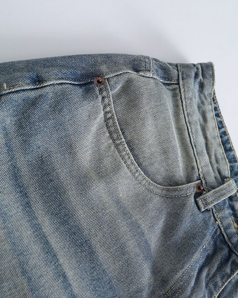 Washed panel denim shorts