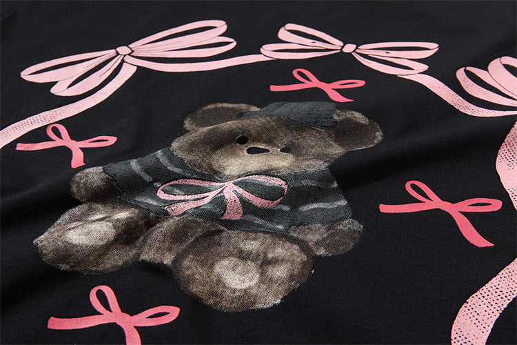 Retro cartoon bear print short sleeves