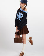 Lace-trimmed off-the-shoulder sweatshirt (women's)