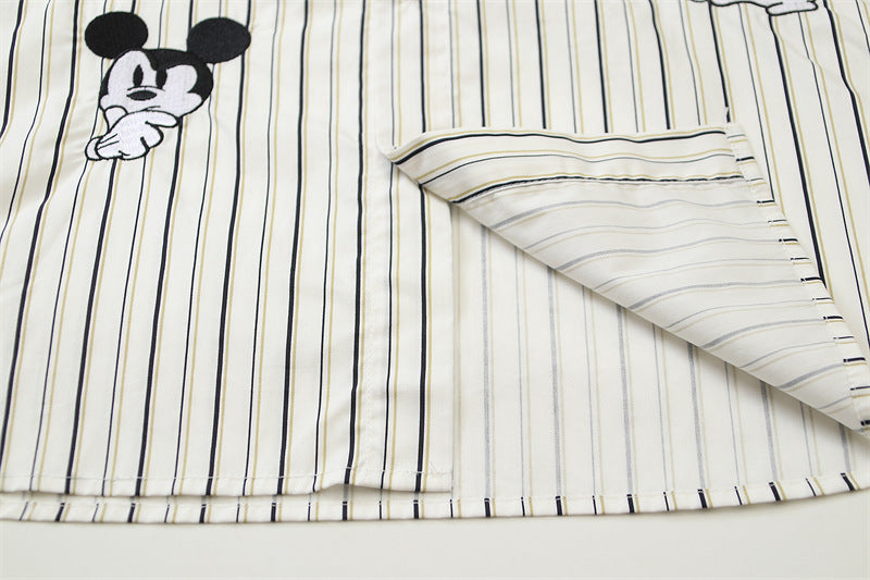 vertical striped cartoon embroidered shirt