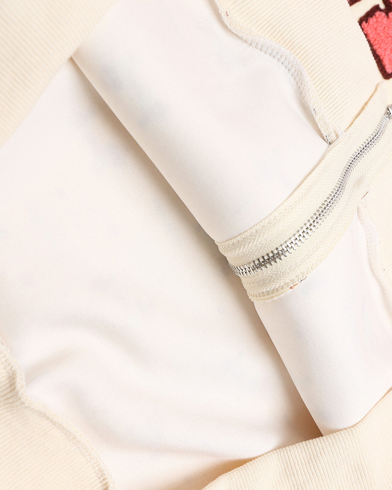 Lettering embroidered hooded sweatshirt jacket