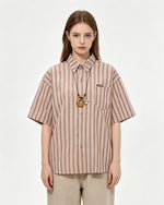Vertical striped necklace short-sleeved shirt