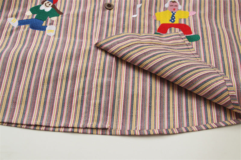 Fun cartoon embroidered striped shirt