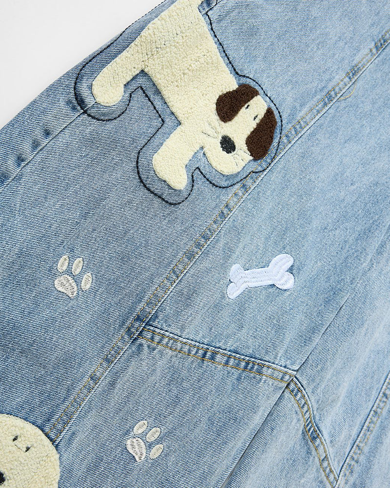 復古拼接小狗長褲