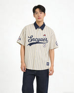 레트로 세로줄무늬 반팔셔츠