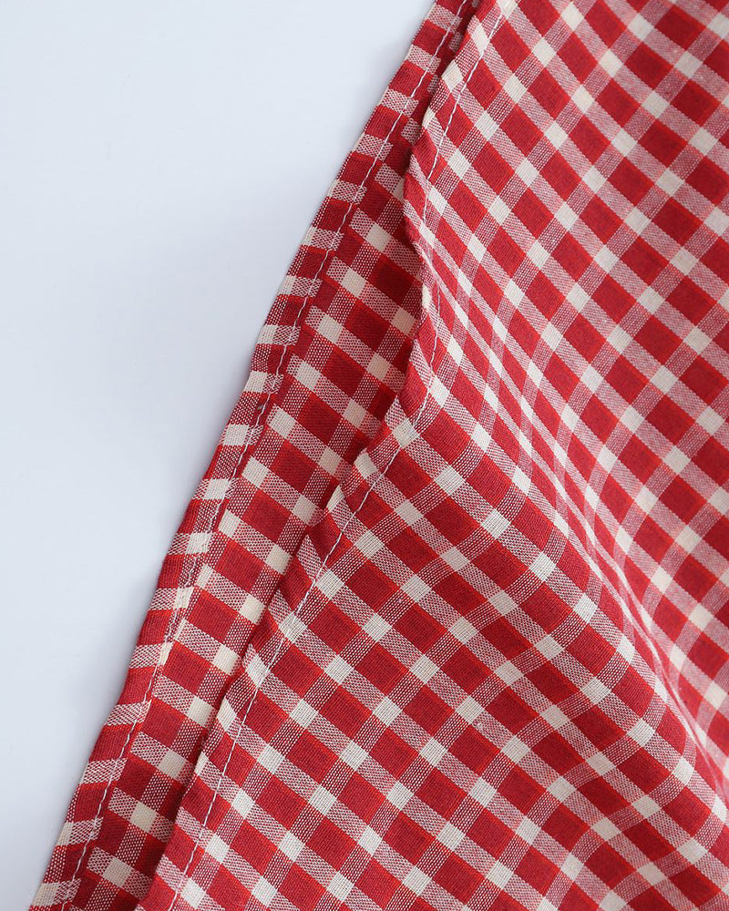 復古格紋短袖襯衫