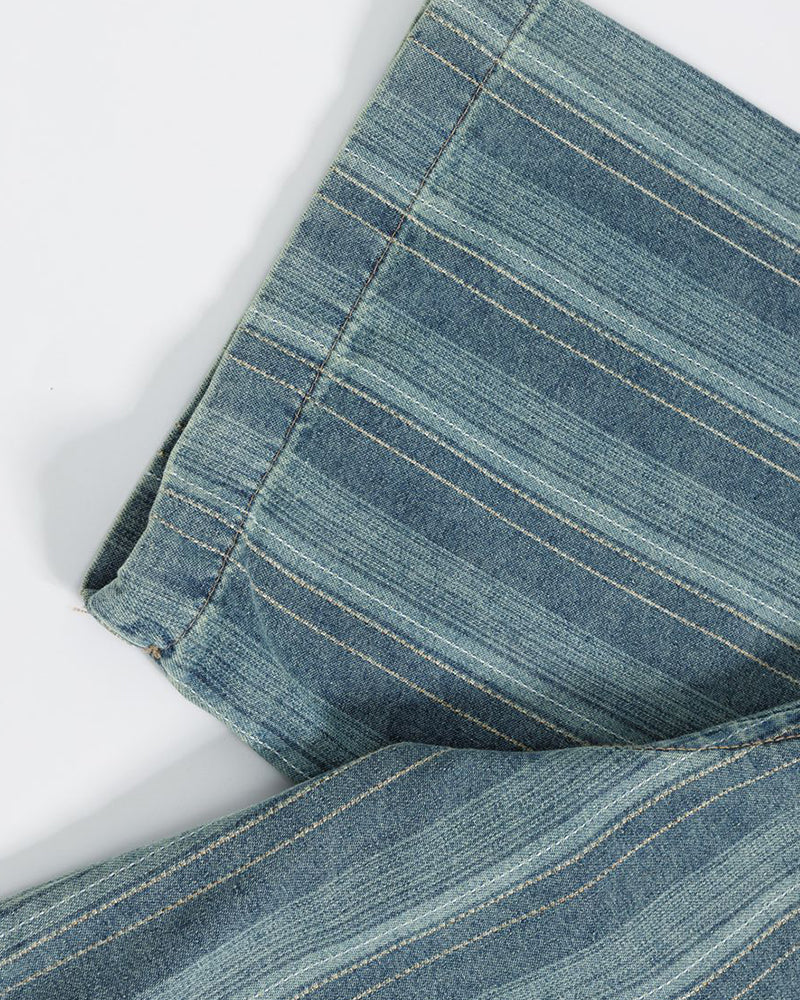 復古條紋短袖襯衫