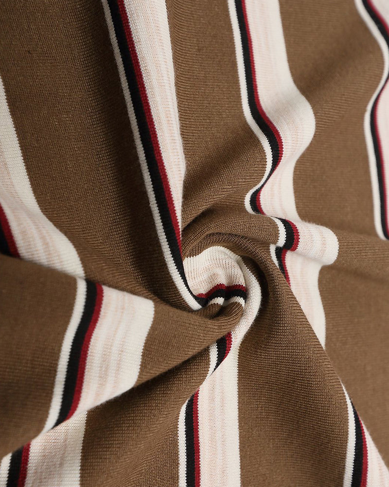 Retro embroidered striped short sleeves