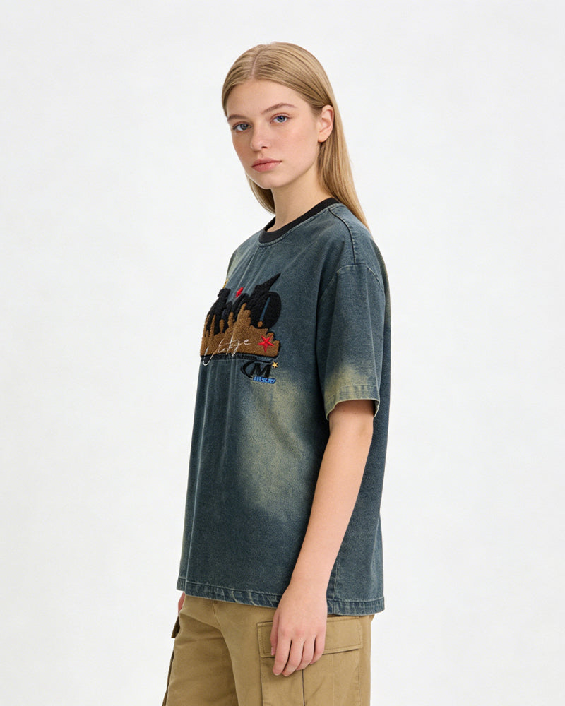 復古做舊水洗短袖