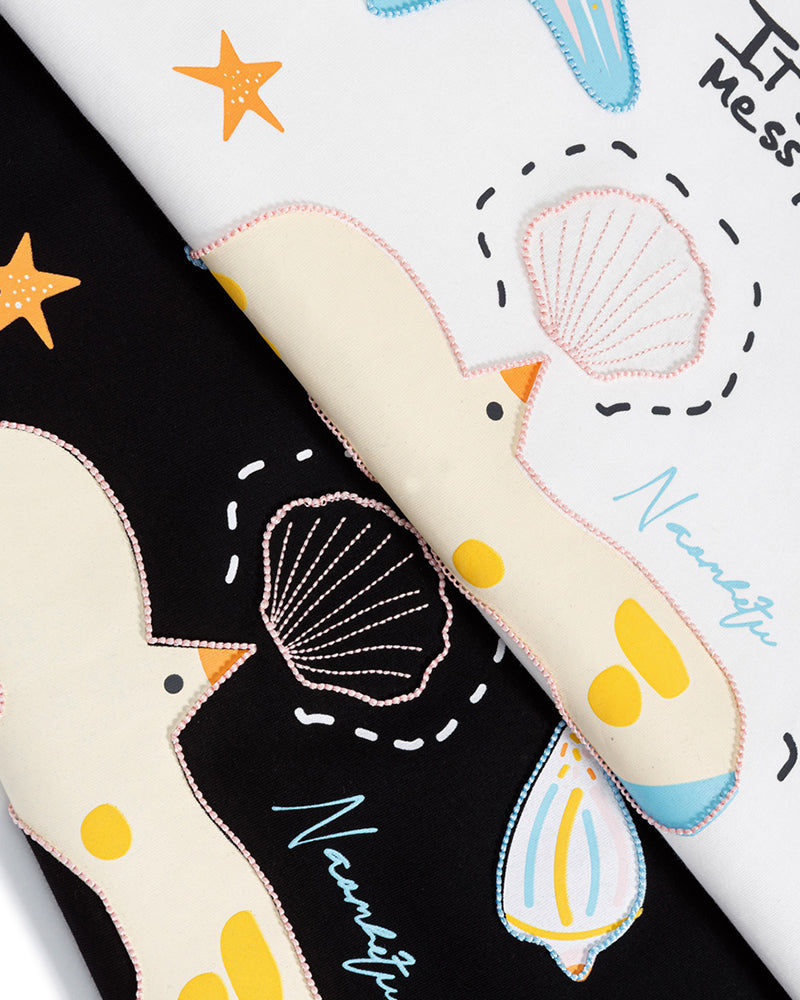 바다 자수 반팔