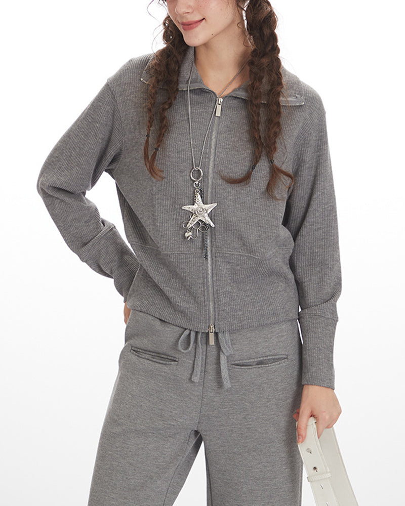 Lapel zipper sweatshirt (women's)