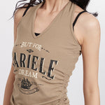 Retro halterneck drawstring sleeveless vest (women's)