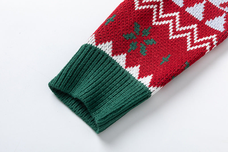 Retro Couple Christmas Color Block Sweater