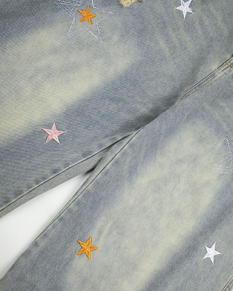 星星刺綉牛仔褲