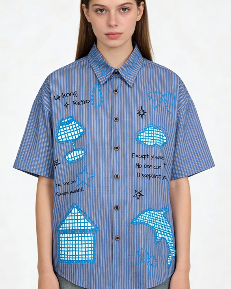 復古刺綉短袖襯衫