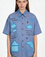 復古刺綉短袖襯衫