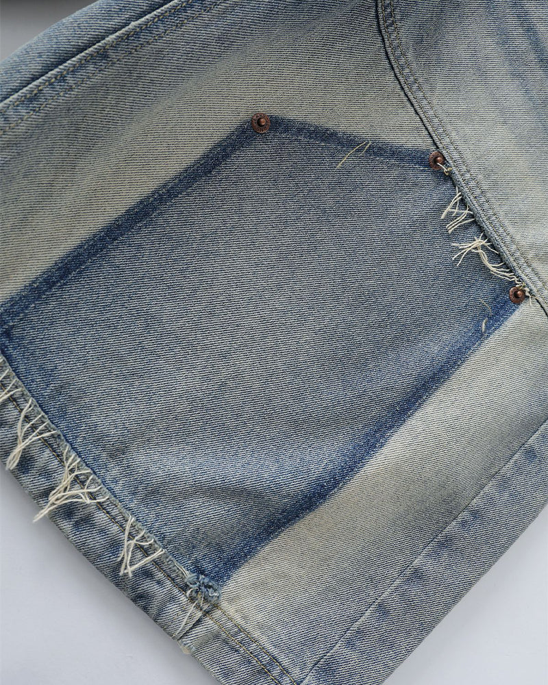 Washed panel denim shorts
