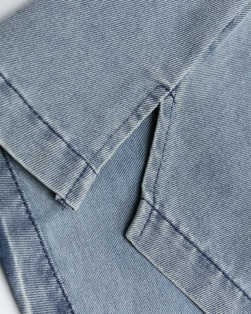 Washed denim short sleeves