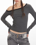 條紋斜肩長袖（女款）