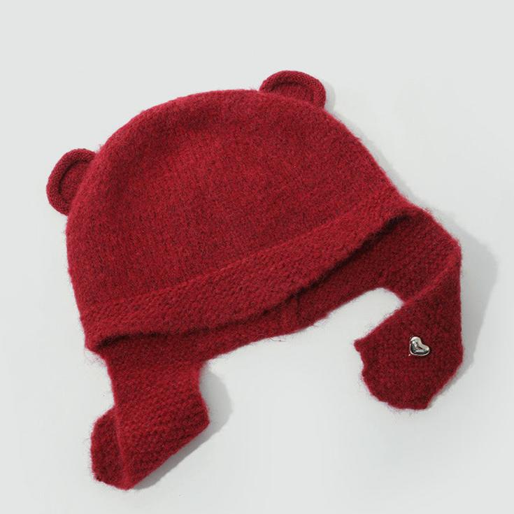 Solid color cute warm ear protection hat